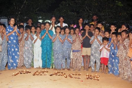 Siragu kids celebrating Karthigai Deepam 2008